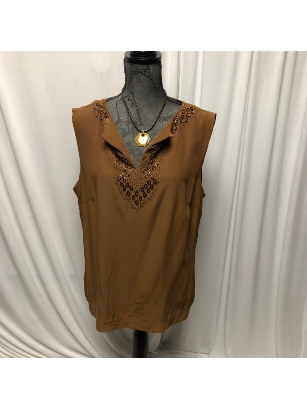 Silk Assets Diane Von Furstenberg Blouse Womens Size Large Brown Embellished Top